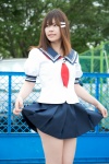 blouse cosplay hair_clip niimi_haruka photo_kano pleated_skirt sailor_uniform scarf school_uniform skirt skirt_lift yuu_(ii) rating:Safe score:1 user:pixymisa