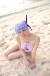 ayane_(doa) beach cleavage cosplay dead_or_alive headband ocean one-piece_swimsuit purple_hair swimsuit tachibana_minami rating:Safe score:0 user:nil!