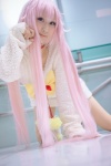 choker cosplay heterochromia k neko_(k) pantyhose pink_hair seri sheer_legwear sweater rating:Safe score:1 user:nil!
