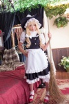 apron blonde_hair broom cosplay dress kirisame_marisa love_saotome skirt socks touhou vest witch_hat rating:Safe score:0 user:nil!