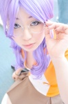 cleavage cosplay glasses macross macross_frontier matsuura_nanase pleated_skirt purple_hair school_uniform shiori skirt thighhighs zettai_ryouiki rating:Safe score:0 user:nil!