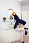 apron asazumi_yuumi bathroom blonde_hair colita_amuse cosplay dress garter_belt hairband maid maid_uniform mirror ponytail thighhighs wataridori_ni_yadorigi_wo zettai_ryouiki rating:Safe score:0 user:nil!