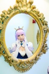 bathroom cleavage cosplay crystal_crown feena_fam_earthlight gloves gown kamui_arisa mirror purple_hair tiara yoake_mae_yori_ruri_iro_na rating:Safe score:0 user:nil!