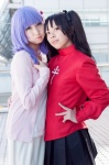blouse cosplay fate/series fate/stay_night hairbow hayakaze matou_sakura pleated_skirt purple_hair ribbons seri skirt sweater tohsaka_rin twintails rating:Safe score:1 user:pixymisa