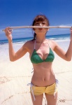 beach bikini cleavage kumada_youko ocean shorts side-tie_bikini stick swimsuit trap! rating:Safe score:0 user:nil!