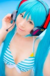 aqua_hair bikini_top cleavage cosplay hatsune_miku headset mashiro_yuki pool project_diva swimsuit twintails vocaloid wet rating:Safe score:1 user:nil!