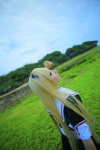blonde_hair cosplay hairbow kantai_collection pleated_skirt sailor_uniform saku school_uniform senku skirt yuudachi_(kantai_collection) rating:Safe score:0 user:nil!