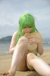 beach cc code_geass cosplay green_hair monokini mosaic_kakera ocean one-piece_swimsuit straw_hat swimsuit tatsuki twin_braids rating:Safe score:1 user:nil!