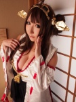 cleavage cosplay detached_sleeves hairband kantai_collection kimono kongou_(kantai_collection) miko pleated_skirt rokaku saku skirt rating:Safe score:2 user:nil!