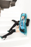 aqua_hair blouse cosplay detached_sleeves hatsune_miku headset mashiro_yuki pleated_skirt skirt thighhighs tie twintails vocaloid zettai_ryouiki rating:Safe score:7 user:nil!