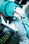 aqua_hair blouse cosplay detached_sleeves hatsune_miku headset hiroron tie twintails vocaloid rating:Safe score:0 user:nil!