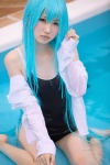 barefoot blouse blue_hair cosplay denpa_onna_to_seishun_otoko hiokichi one-piece_swimsuit open_clothes pool school_uniform swimsuit touwa_erio wet rating:Safe score:3 user:nil!