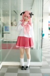 cosplay hairbows kobayakawa_yutaka lucky_star pantyhose pink_hair pleated_skirt sailor_uniform saori school_uniform skirt socks rating:Safe score:1 user:nil!