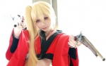blonde_hair cosplay croptop gintama gun houtou_singi kijima_matako midriff pistol side_ponytail rating:Safe score:0 user:nil!