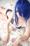 ahoge bed bikini blue_hair cleavage cosplay denim ikkitousen kanu_unchou kibashi shorts swimsuit rating:Safe score:3 user:nil!