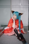 apron aqua_hair bad∞end∞night_(vocaloid) cosplay dress hatsune_miku kneesocks miki shawl twintails vocaloid rating:Safe score:0 user:nil!