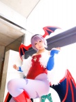 bodysuit boots cosplay detached_sleeves head_wings lilith_aensland pantyhose purple_hair tamashi_no_mayoigo vampire_(game) wings yuuki_sayo rating:Safe score:3 user:nil!