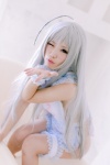 ahoge apron cosplay garter haiyore!_nyaruko-san kurasaka_kururu naked_apron nyaruko silver_hair rating:Safe score:1 user:nil!