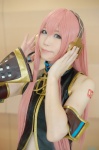 armband cosplay haruka headset megurine_luka pink_hair sleeveless_blouse vocaloid rating:Safe score:0 user:pixymisa