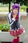 aquarion_evol blouse cosplay pleated_skirt purple_hair school_uniform skirt suzushiro_mikono thighhighs uri zettai_ryouiki rating:Safe score:2 user:nil!