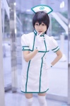 cosplay dress gloves idolmaster michu miura_azusa nurse nurse_cap nurse_uniform syringe thighhighs white_legwear zettai_ryouiki rating:Safe score:0 user:nil!