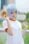 aka ayanami_rei blue_hair bun cosplay gym_uniform neon_genesis_evangelion tshirt rating:Safe score:0 user:nil!
