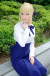 blonde_hair blouse braid cosplay fate/series fate/stay_night hairbow pantyhose saber sasa skirt rating:Safe score:0 user:nil!