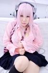 blouse cosplay headphones kneesocks mizuhashi_uri nitro_super_sonic pink_hair pleated_skirt skirt super_soniko tie rating:Safe score:0 user:pixymisa