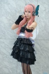 cosplay dress fingerless_gloves gloves hairband headset megurine_luka pantyhose pink_hair sakuramiya_rei vocaloid rating:Safe score:0 user:nil!