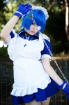 apron blue_hair choker cosplay dress eyepatch hairband handcuffs ikkitousen iori maid maid_uniform ryomou_shimei rating:Safe score:0 user:nil!