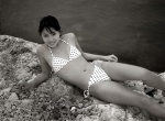 asami_nao bikini black_&_white ns_eyes_159 ocean polka_dots ponytail side-tie_bikini swimsuit rating:Safe score:0 user:nil!