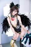 boots cleavage cosplay hairbow leotard mike reiuji_utsuho thigh_boots thighhighs touhou umbrella wings rating:Safe score:3 user:nil!