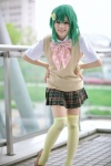 blouse cosplay green_hair gumi pleated_skirt school_uniform skirt sweater_vest tagme_song thighhighs uzuki_rin vocaloid zettai_ryouiki rating:Safe score:3 user:nil!