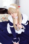 apron asazumi_yuumi bed blonde_hair choker cleavage cosplay dress hairband holly maid maid_uniform wataridori_ni_yadorigi_wo rating:Safe score:0 user:nil!
