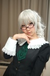 cosplay dress glasses hanazono_shizuma matcha ponytail school_uniform silver_hair strawberry_panic! tie rating:Safe score:0 user:nil!