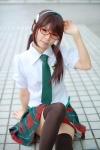 blouse cosplay glasses hairband maitako makinami_mari_illustrious neon_genesis_evangelion pleated_skirt rebuild_of_evangelion school_uniform skirt thighhighs tie twintails zettai_ryouiki rating:Safe score:4 user:nil!