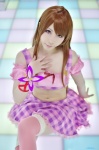 aikatsu! cosplay croptop miniskirt pink_legwear shaa shibuki_ran skirt tank_top thighhighs zettai_ryouiki rating:Safe score:1 user:nil!