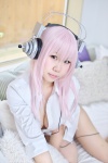 blouse cleavage cosplay headphones mizuhashi_uri nitro_super_sonic pink_hair super_soniko rating:Safe score:0 user:pixymisa