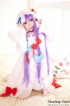 bed cosplay dress hat patchouli_knowledge purple_hair robe saku sweet_garden thighhighs touhou rating:Safe score:0 user:nil!