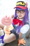 blouse cap cosplay dr._slump glasses gloves norimaki_arale overalls pantyhose purple_hair zero_inch rating:Safe score:0 user:xkaras