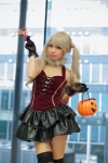 blonde_hair bra cleavage cosplay dress gloves jack-o'-lantern lollipop original thighhighs twintails uri zettai_ryouiki rating:Safe score:1 user:nil!