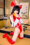 boots cosplay detached_sleeves hairbow hakurei_reimu mike one-piece_swimsuit swimsuit thigh_boots thighhighs touhou rating:Safe score:1 user:nil!