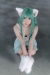 animal_ears boots camisole cat_ears cleavage cosplay enacat_(white_version) enako green_hair original paw_gloves skirt rating:Safe score:1 user:nil!