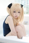 bathroom bathtub blonde_hair cosplay ecchi_nakotomo_tamani_wa_yoi_yo? golden_darkness one-piece_swimsuit shizuku swimsuit to_love-ru twintails wet rating:Safe score:2 user:nil!