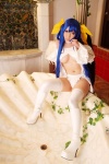 bathroom bathtub blue_hair boots choker cleavage cosplay dizzy guilty_gear hairbows hitori_gokko monokini one-piece_swimsuit saku swimsuit tail thighhighs underboob wings rating:Safe score:0 user:nil!