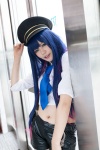 blouse blue_eyes cosplay handcuffs hiyoki multi-colored_hair panty_&_stocking_with_garterbelt police_hat police_uniform policewoman shorts stocking_(psg) suspenders tie rating:Safe score:0 user:pixymisa