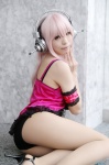 babydoll cosplay headphones nitro_super_sonic panties pantyhose pink_hair sheer_legwear shion_akira super_soniko rating:Safe score:4 user:nil!