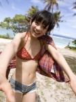 beach bikini_top denim flannel_shirt ocean open_clothes ponytail shorts suzuka_morita sweet_breeze swimsuit rating:Safe score:1 user:nil!