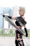 cosplay croptop elbow_gloves final_fantasy final_fantasy_x final_fantasy_x-2 gloves nagase_sio paine shorts silver_hair sword thighhighs rating:Safe score:1 user:nil!