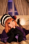 bed cosplay eva_beatrice gloves hat orange_hair saku shawl thighhighs umineko_no_naku_koro_ni rating:Safe score:1 user:nil!